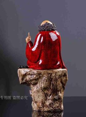 石湾全瓷摆件中式陶瓷人物装饰摆件禅意倒流香 可放香 达摩祖师
