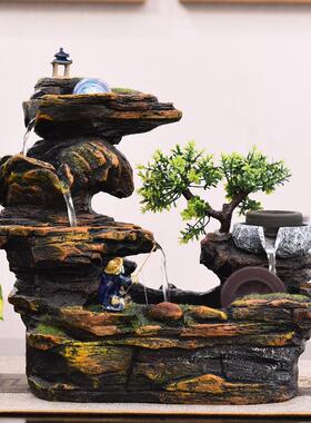 风水轮招财假山流水喷泉室内桌面盆景循环水小摆件旺财客厅装饰品