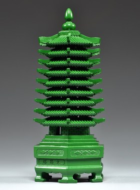 绿色桃木雕刻9层文昌塔摆件木质十三层九层文昌塔客厅书桌工艺品