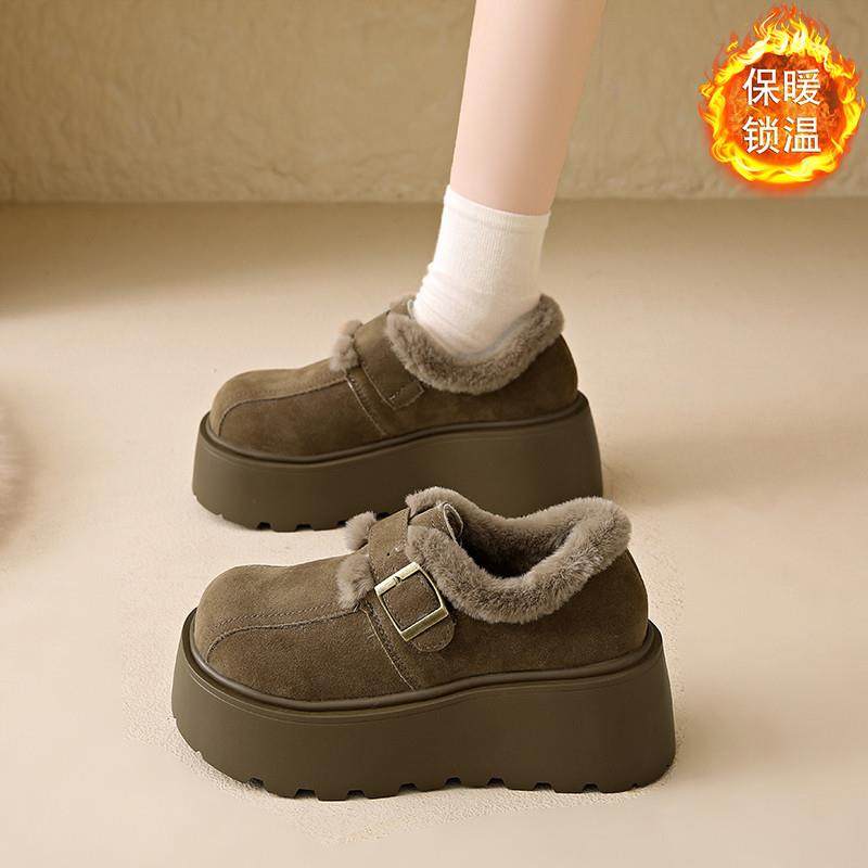 加绒全包厚底勃肯鞋女秋冬2025新款一脚蹬乐福棉鞋35码增高雪地靴,淘宝优惠券,粉丝福利购,淘宝优惠卷