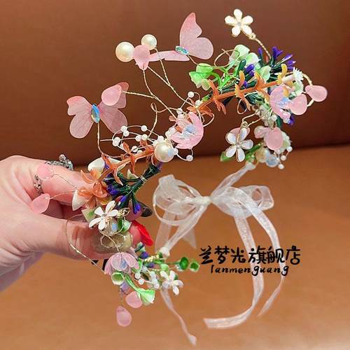 森系儿童皇冠头饰公主花环飘带超仙发箍花童婚礼头花头箍发饰发卡 - 图1