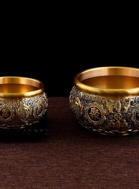 23cm全铜实心金蟾聚宝盆纯铜摆件大小号八福聚宝碗黄铜盆玄关装饰