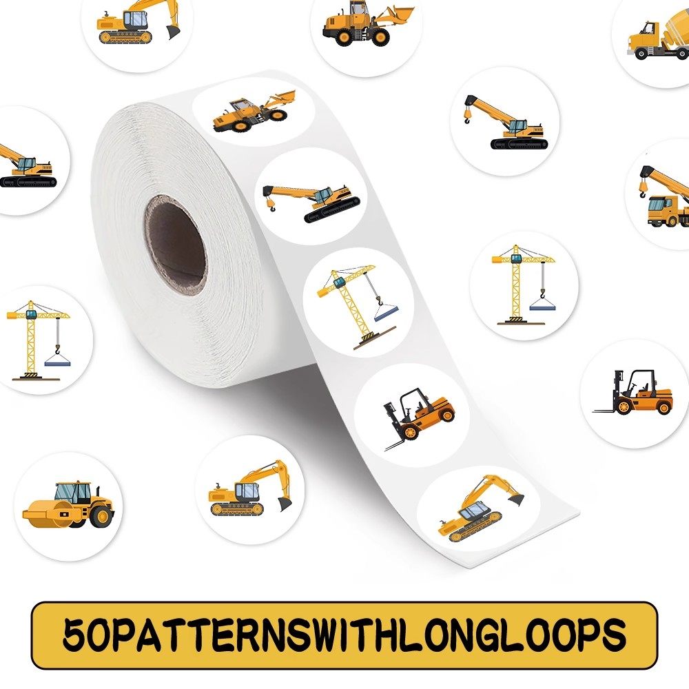 【大图释官方授权】1000贴卡通工程车卷卷贴diy自粘手账装饰挖掘机卡车图案儿童玩具桌面贴纸不干胶封口贴画,淘宝优惠券,粉丝福利购,淘宝优惠卷