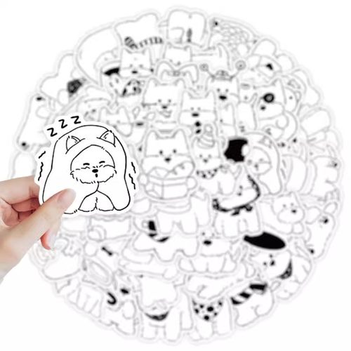 【大图释官方授权】卡通黑白高地小狗贴纸简笔画可爱呆萌装饰贴画小图案diy防水手帐行李箱电脑手机水杯贴画 - 图0