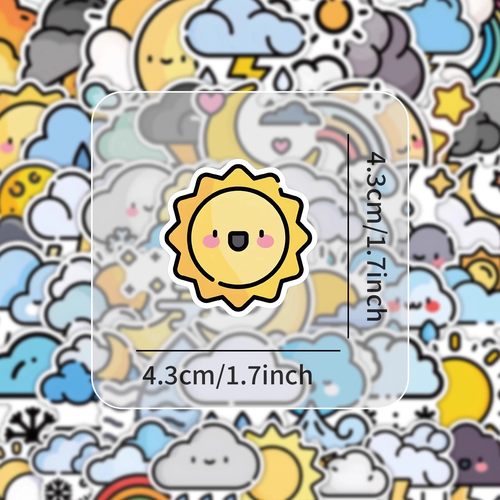【大图释官方授权】108张天气简笔画小表情贴纸diy可爱趣味小插画儿童玩具装饰手账桌面手机壳行李箱文具贴画 - 图2