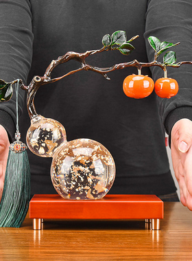 水晶葫芦摆件柿柿如意家居装饰品