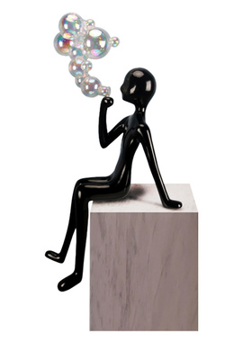 现代软装吹泡泡人物雕塑酒店乔迁新居女人彩色亚克力圆球定制摆件