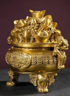 厂黄铜金X金钱聚钱宝聚宝盆摆家件家可开元盖居客厅聚财乔迁开业