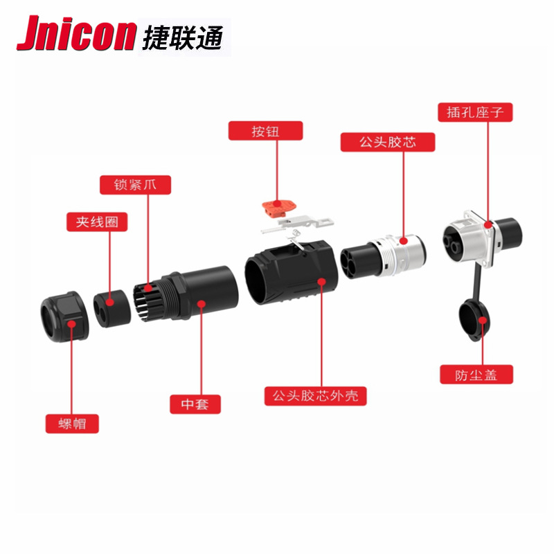 jnicon MJ32自锁2芯120A防水连接器 电动汽车充电桩插头 UL认证 - 图2