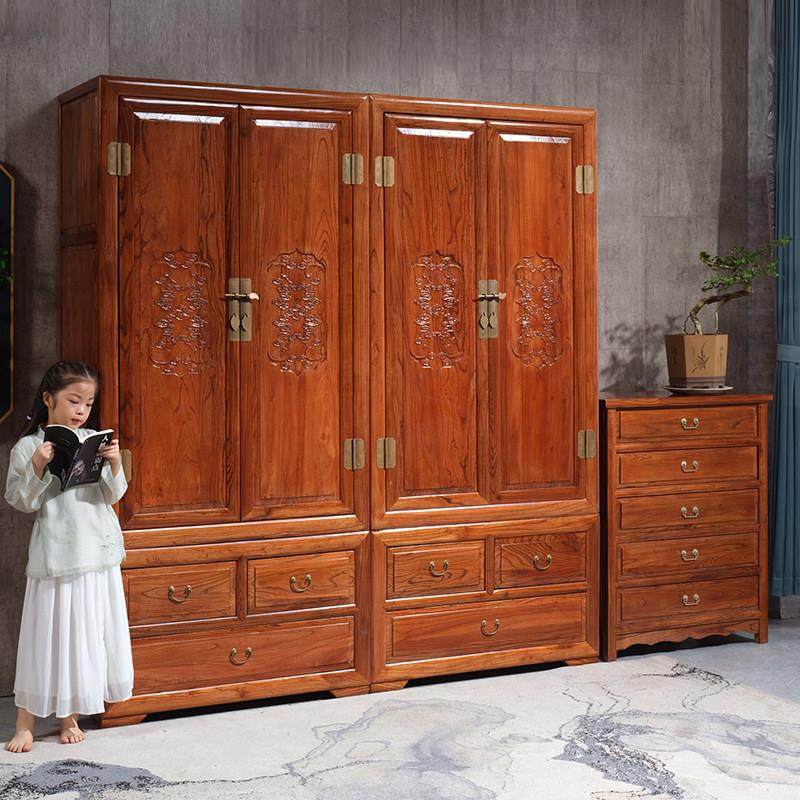 中式雕花卧室大衣柜实木顶箱柜组合家具 4门整装双层柜储物柜彷古,淘宝优惠券,粉丝福利购,淘宝优惠卷