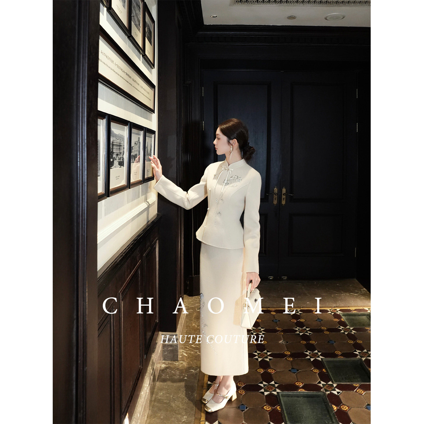 清仓特价【银华梦】新中式女装刺绣修身绵羊毛外套半裙套装,淘宝优惠券,粉丝福利购,淘宝优惠卷