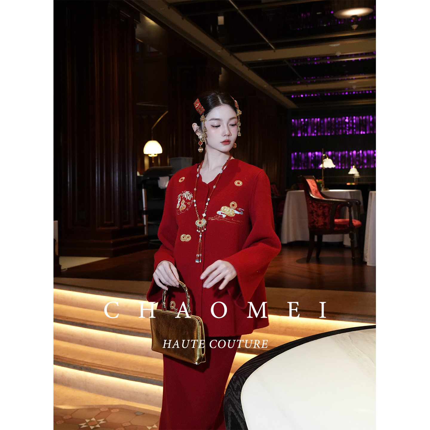 冯（CHAOMEI【盛世红颜】新中式红色婚礼礼服刺绣羊毛双面呢套装,淘宝优惠券,粉丝福利购,淘宝优惠卷