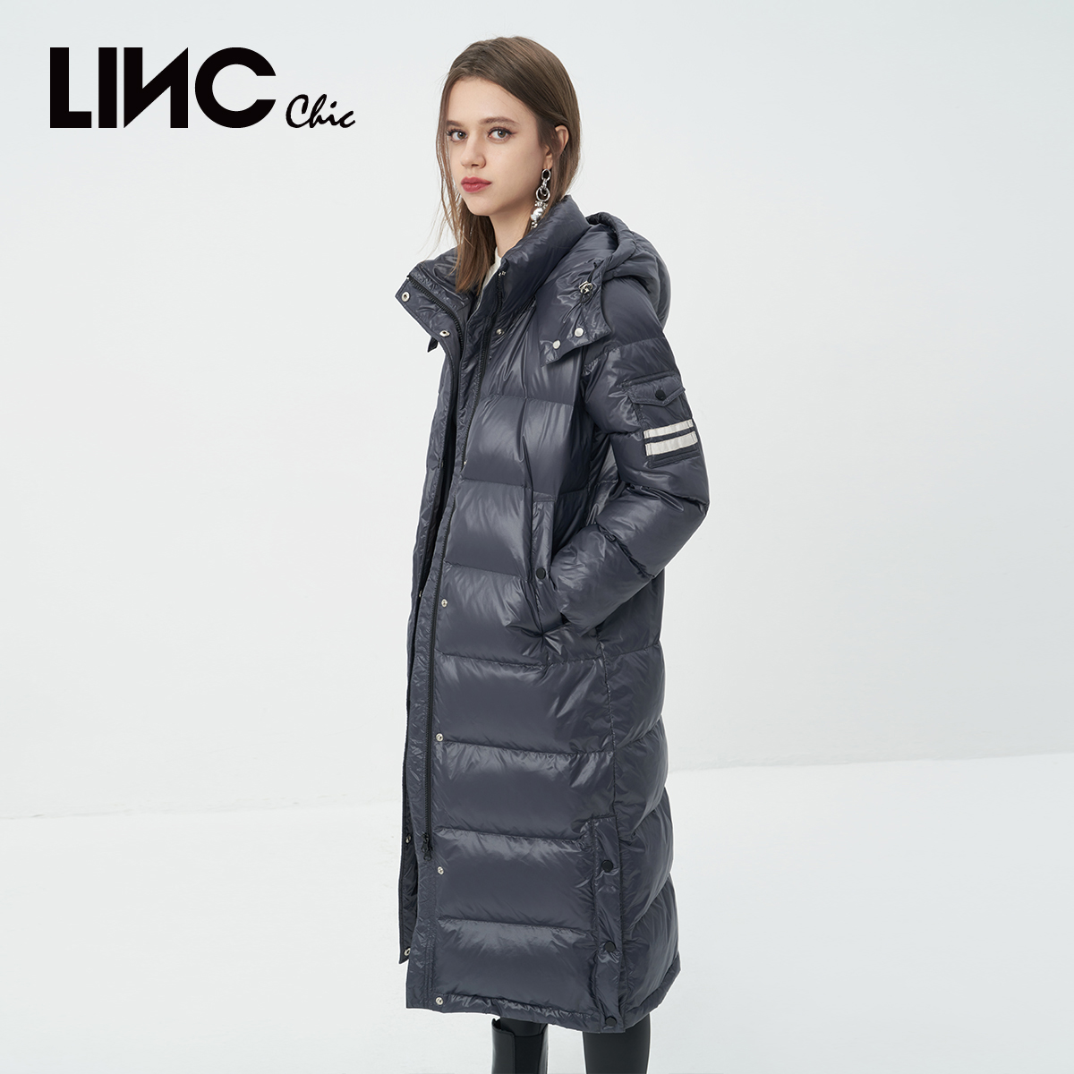 LINCCHIC金羽杰羽绒服女款冬季修身长款过膝羽绒服女Y22808191 - 图0