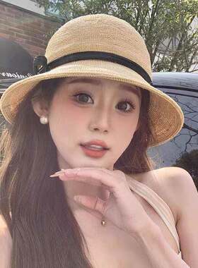 法式拉菲草帽女2026新款夏季海边沙滩大帽防晒帽遮阳渔夫草帽
