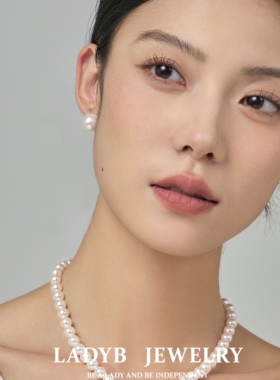 LADYB珍珠耳钉正圆强光暖光白