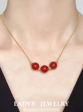 LADYB深红玛瑙项链新中式女S925