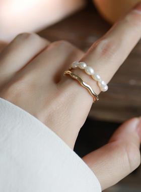 LADYB天然米粒珍珠戒指精致弹力