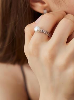 LADYB纯银珍珠戒指猪鼻子指环
