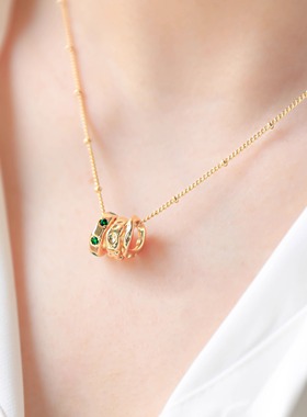 LADYB祖母绿锆石三环可拆卸项链