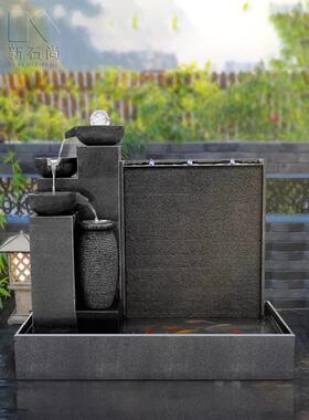 花岗岩水幕墙大型假山流水喷泉鱼池石雕摆件室内陈设园林庭院水景