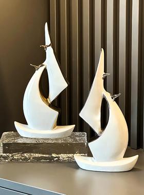 一帆风顺帆船摆件轻奢高档办公室高级感小众酒柜电视柜客厅装饰品