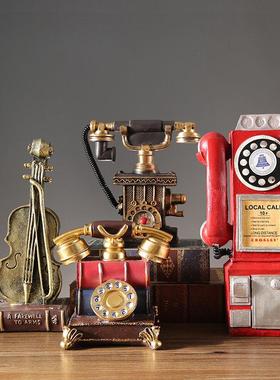 覆古电话机小摆件老式怀旧物件书房酒柜书架装饰品工艺礼品摆饰拍