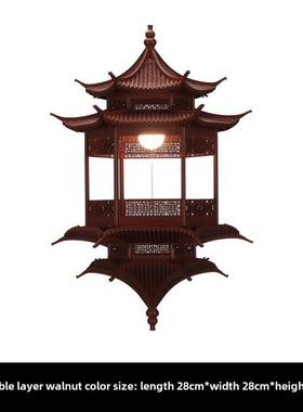 新中式创意古建筑吊饰灯镜像木雕木质禅意装饰酒店民宿装修品挂件