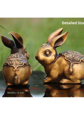 纯铜兔一对祝福兔小生肖兔黄铜家居居室办公室装修开幕礼