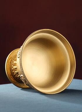 慧宝铜制供水杯八吉祥雕花家用办公圣水杯高脚八宝杯供水碗摆件