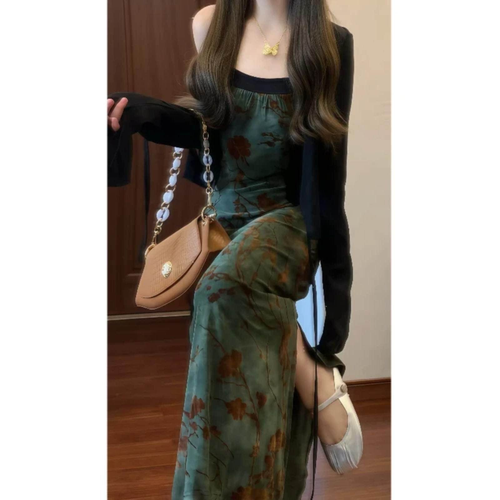 新中式国风扎染植绒吊带连衣裙气质长裙&防晒空调针织开衫两件套,淘宝优惠券,粉丝福利购,淘宝优惠卷