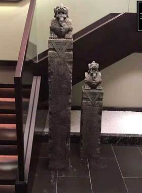 石雕拴马桩麒麟貔貅仿古做旧石狮子石柱石柱栓马桩天然青石栓马柱