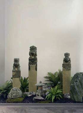 玻璃钢仿真拴马柱室内中式庭院造景招财栓马桩户外庭院假山摆件