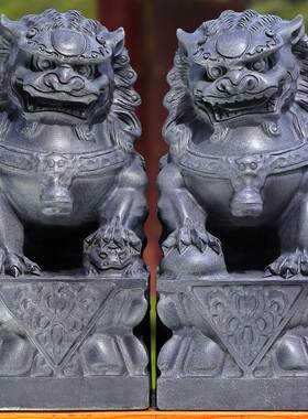 石雕石狮子摆件一对家用石头青石雕刻别墅门口玄关阳台房顶小狮子