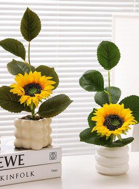仿真花植物向日葵小盆栽客厅办公室工位装饰品电视柜桌面花艺摆件