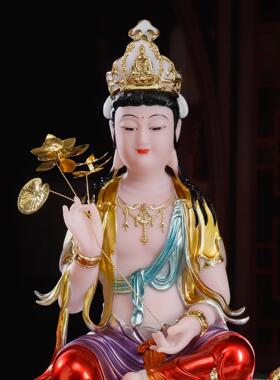 五台山大峙文殊才艺及菩萨摆件用白色大理石彩绘文殊普贤菩萨家拜