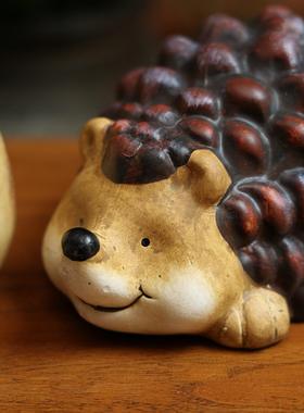 田园可爱卡通小动物刺猬狐狸创意个性生日礼物花园陶瓷装饰品摆件