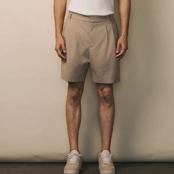 Azure Hues 卡其色条纹休闲西装短裤男士度假老钱风五分裤子薄款,淘宝优惠券,粉丝福利购,淘宝优惠卷