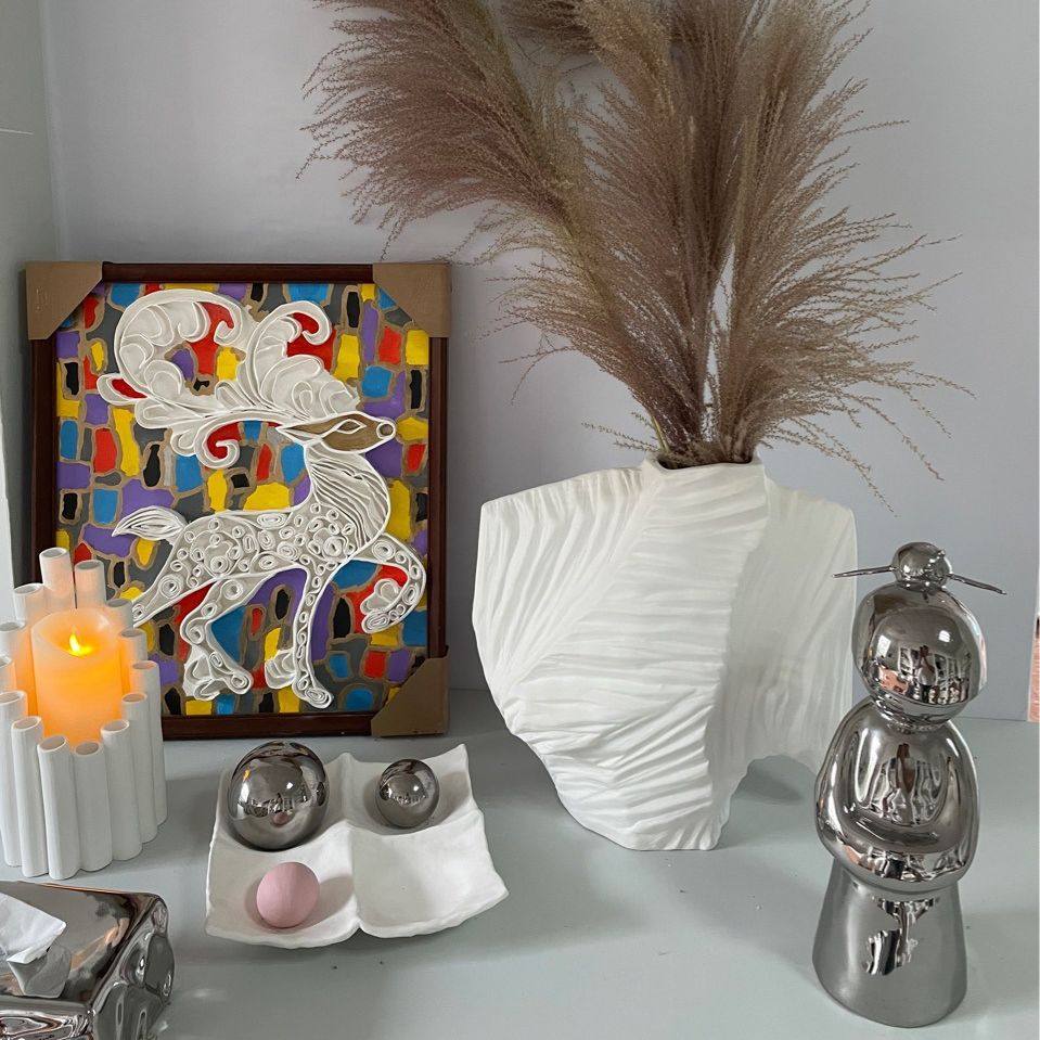 现代极简亚白色螺旋陶瓷高级感花瓶全手工工艺样板间干花插花花器,淘宝优惠券,粉丝福利购,淘宝优惠卷