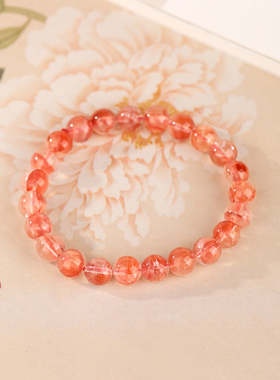 金六福吉祥焰灵犀红胶花手串女款渐变净体飘花水晶素圈手链送女友