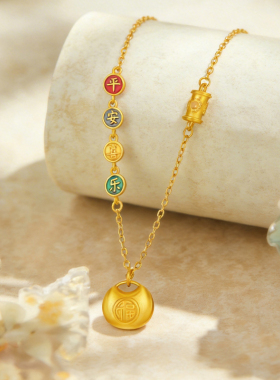 金六福吉祥S925银平安喜乐福锁项链女款平安锁纯银吊坠首饰送女友