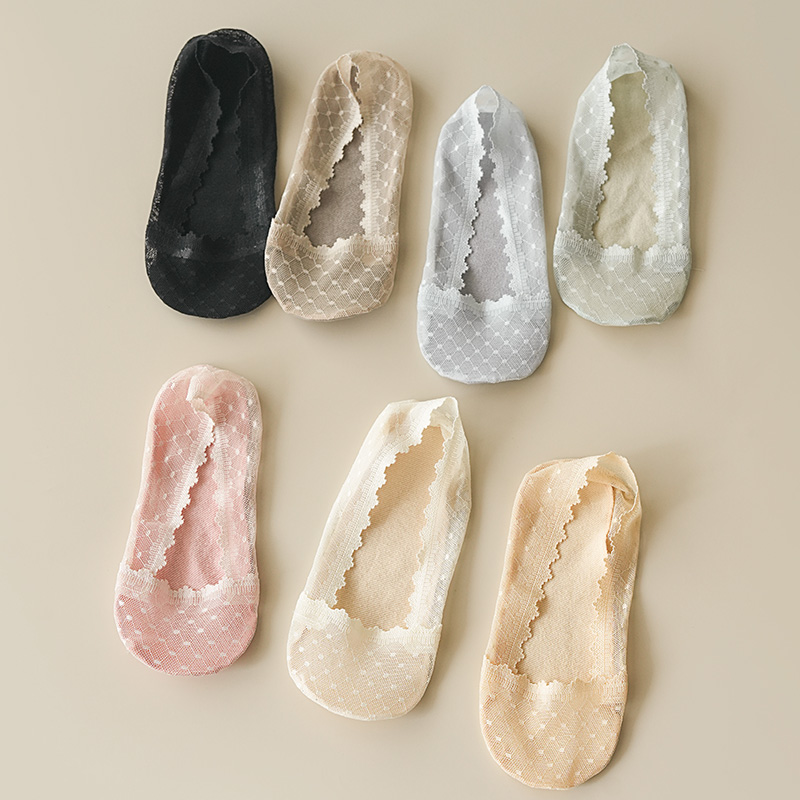 浅口蕾丝边短袜船袜女士防滑不掉跟纯棉毛巾底隐形袜超薄花边夏季 - 图3