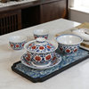 Classic blue and white underglaze red lotus kung fu tea set