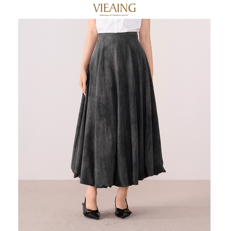 VIEA.ING薇迎商场同款女装灰色半身裙2025秋季新款裙子花苞半裙