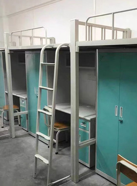 铁艺床双层床上桌下铺员工宿舍床铁床儿童床公寓床高低床加厚钢管
