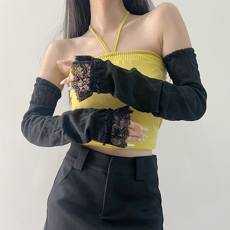 夏诺秀彩手套女夏季y2k防晒袖套蕾丝花边假袖子网眼透气手臂套袖