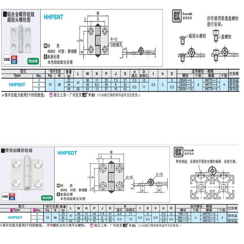 HHPSNT5/6/8 HHPSNA HHPSDT HHPMGS HHPSF8-6/845-6 铝铰链合页 - 图3