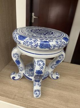 青花瓷彷古典四脚古凳子客厅落地桌面摆件手绘拼接景德镇花盆底座