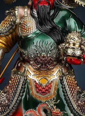 精选九龙关公神像供奉像树脂生意人摆件关公绿袍武财神关二爷镇宅