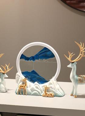 圣优顿轻奢高档动态3D流沙画 画摆件家居客厅电视柜装饰品招财鹿