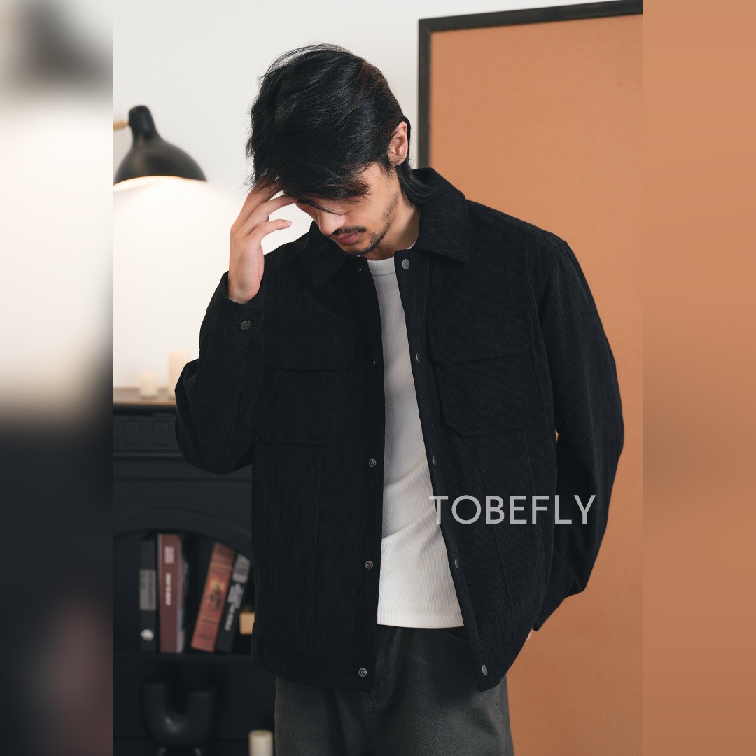 Tobefly灯芯绒短款翻领夹克2025秋季新款潮时尚休闲通勤男士外套 - 图1